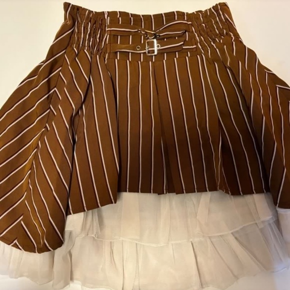 Secret Honey Chic Blown Striped Mini Skirt with Double Buckle Design - Picture 2 of 4